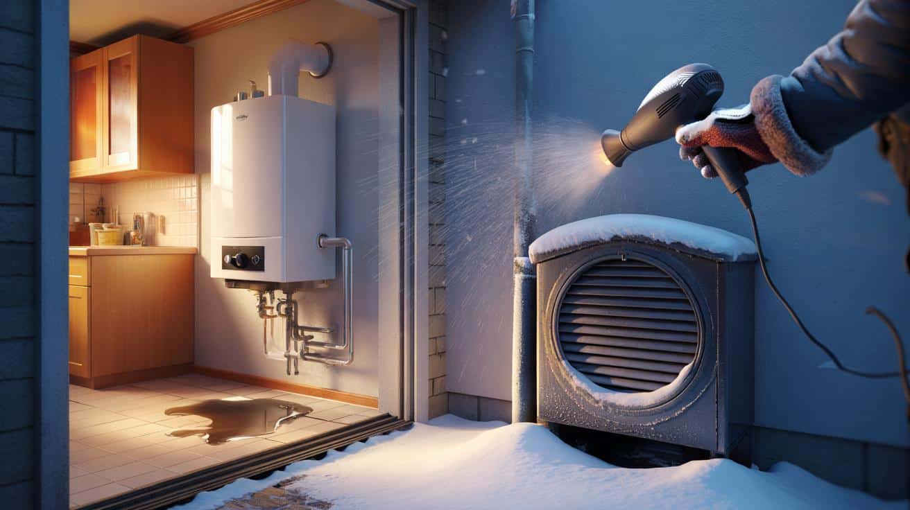 Heizkessel leckt bei Schneefall: Es könnte ein eingefrorenes Abgasrohr sein, kein Defekt