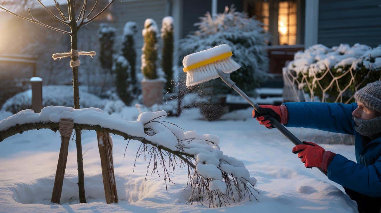 Schwerer Schnee an den Bäumen im Garten: Schütteln Sie sie nicht, sonst brechen die Äste. Machen Sie Folgendes