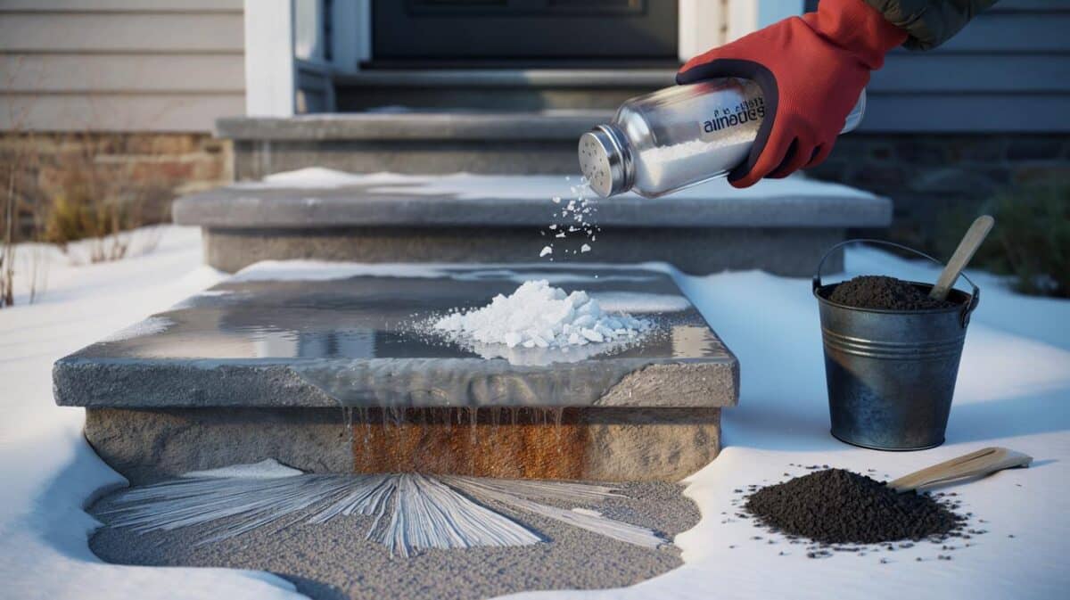 Streusalz: Verwenden Sie kein grobes Küchensalz mehr, es greift den Beton an.