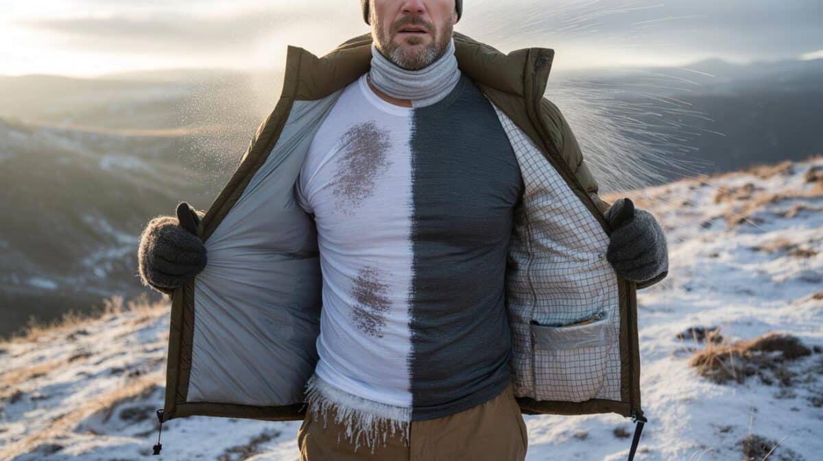 Zwiebelkleidung im Schnee: Der Fehler, Baumwolle direkt auf der Haut zu tragen und einen frieren zu lassen